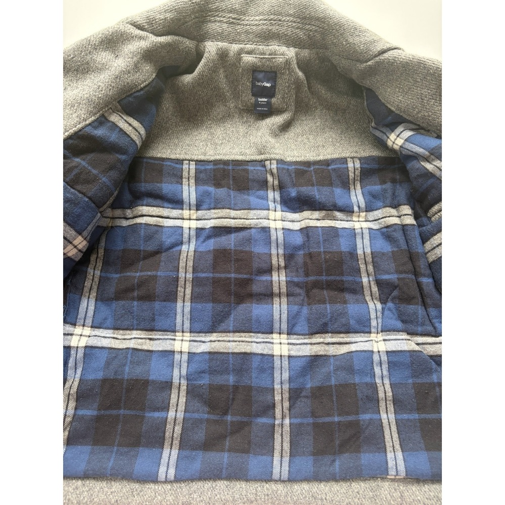 BabyGap Toddler Boys Gray Wool Blend Pea Coat Plaid Lined Jacket 4 Years - Picture 5 of 6